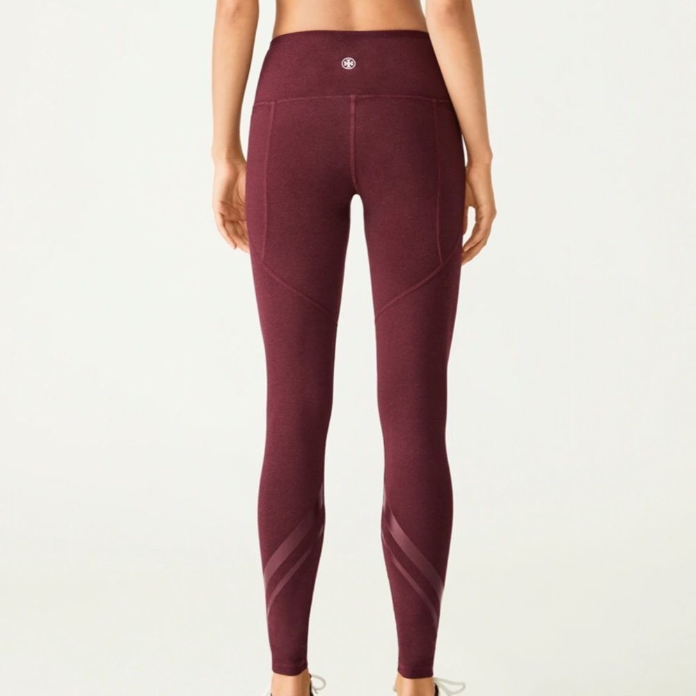 TORY SPORT HIGH Rise Compression Melange Side Pocket Legging Maron S Like New - Picture 2 of 7